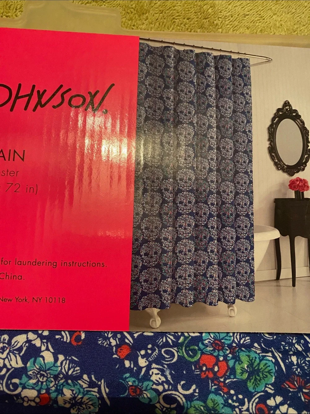 Betsey Johnson Navy Blue Floral  Shower Curtain